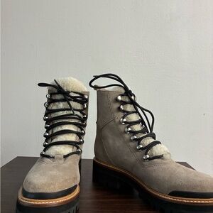 Marc Fisher Gray Lace-Up Boots with Shearling